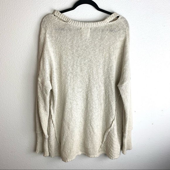 Anthropologie Between Me & You open shoulder sweater cream boho shirt oversized - Picture 3 of 4